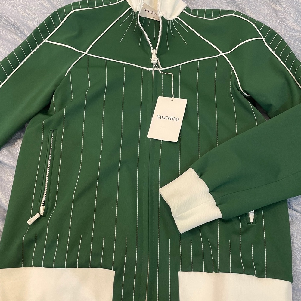Valentino Woman Zip Front Track Green Jacket 42 - Picture 8 of 9